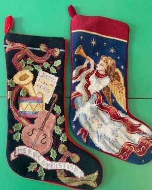 Imperial Elegance Wool Needlepoint Christmas Stockings pair 1991